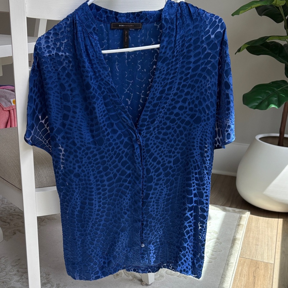 BCBGMaxAzria Royal Blue Textured Blouse